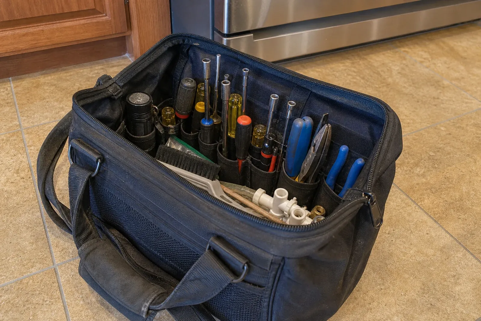 Sub-Zero service tools staged in a Mark West foothill kitchen